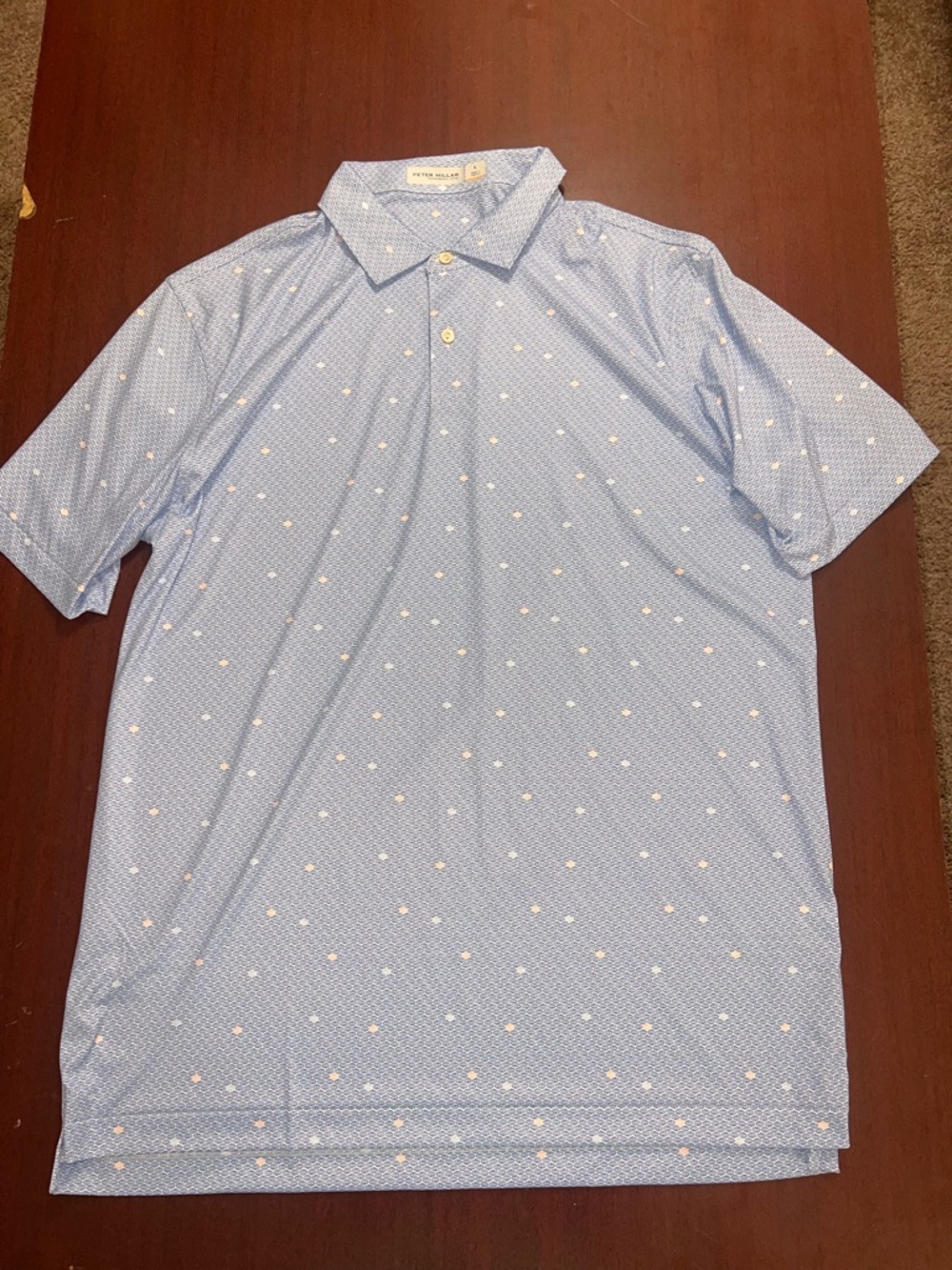Peter Millar FeatherLight Blue Short-Sleeve Polo with beach  Pattern